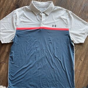 Under Armour Men's Polo Shirt - Navy, White, and Orange